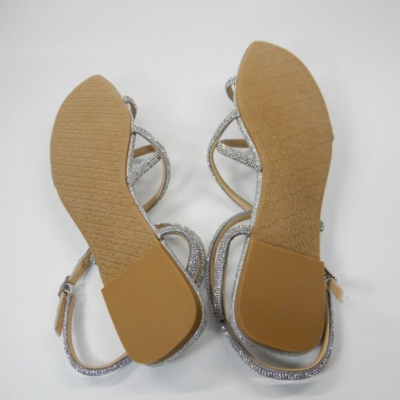Badgley Mischka Ivie Strappy Flat Sandals Size 8 Silver Rhinestone Embellished - Picture 11 of 12